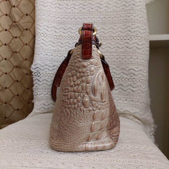 Brahmin Mini Arno Satchel Bag Champagne Gold & Pecan Brown Melbourne - Picture 9 of 15